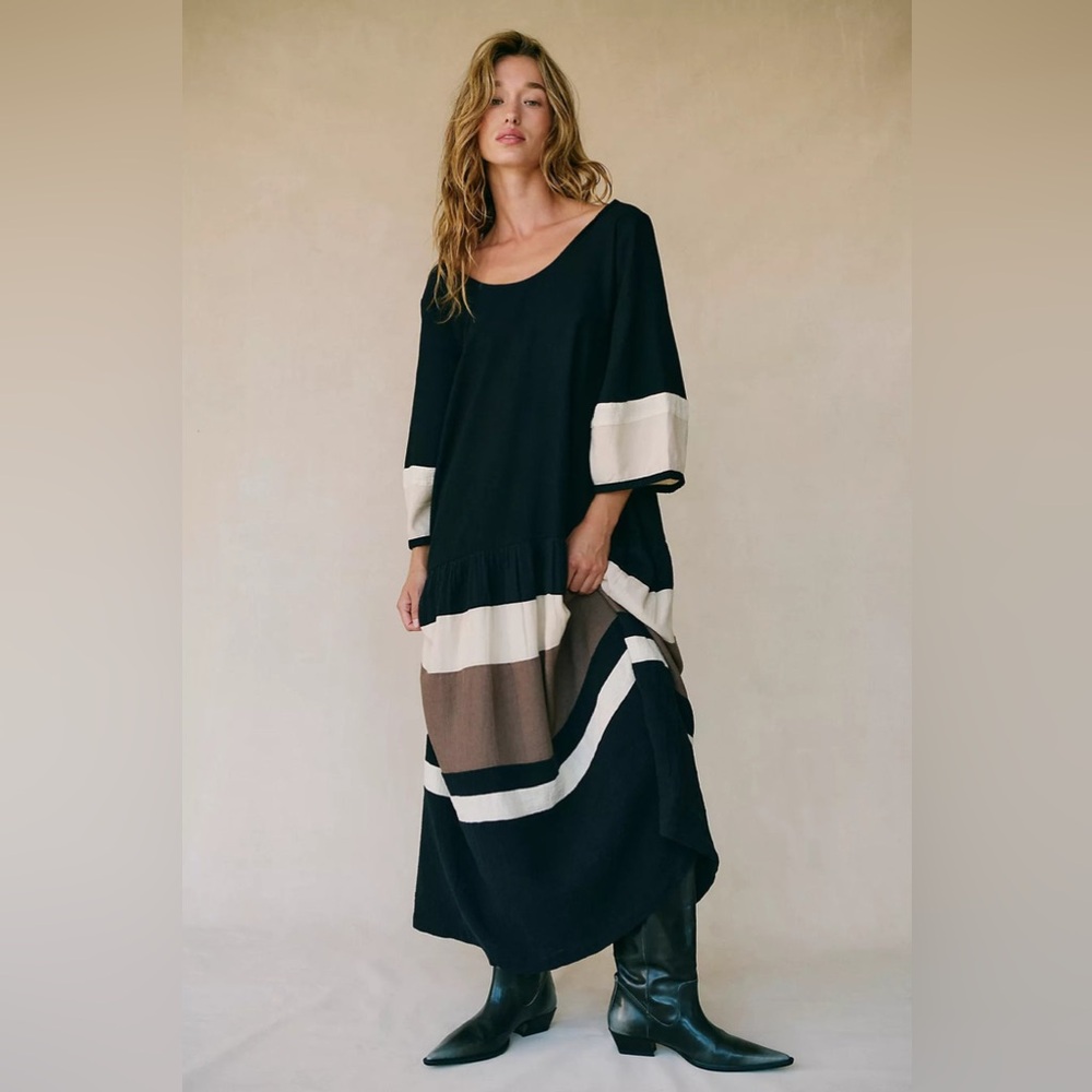 FREE PEOPLE Manda Midi Dress - Black Combo $118 MSRP - Picture 3 of 8